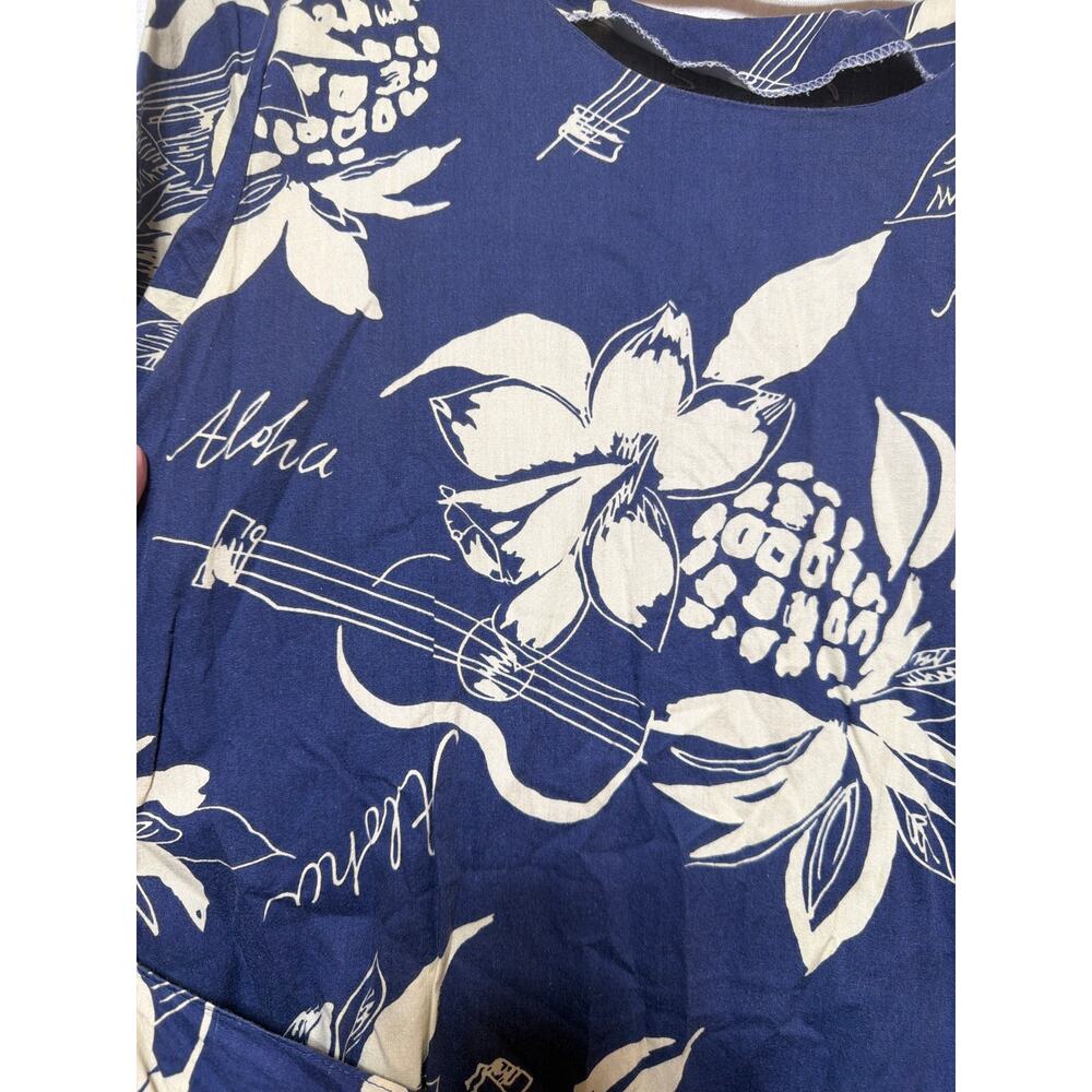 Hilo Hattie Dress Medium Blue Cream Floral Pineapple Print Made in Hawaii Sarong - Picture 3 of 8